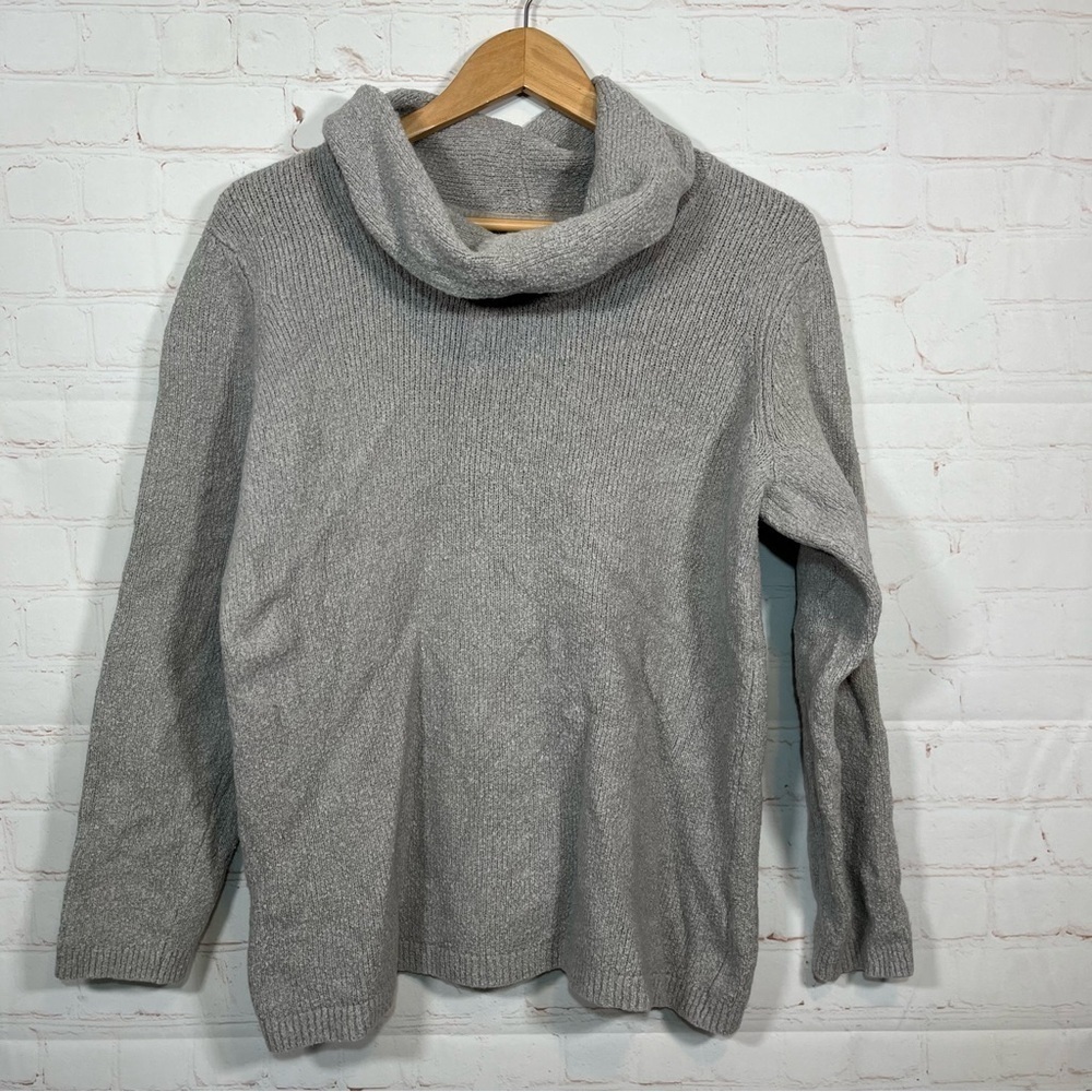 J Jill Sweater Womens Size Medium Gray Cowl Neck Tunic Ribbed Pullover Top